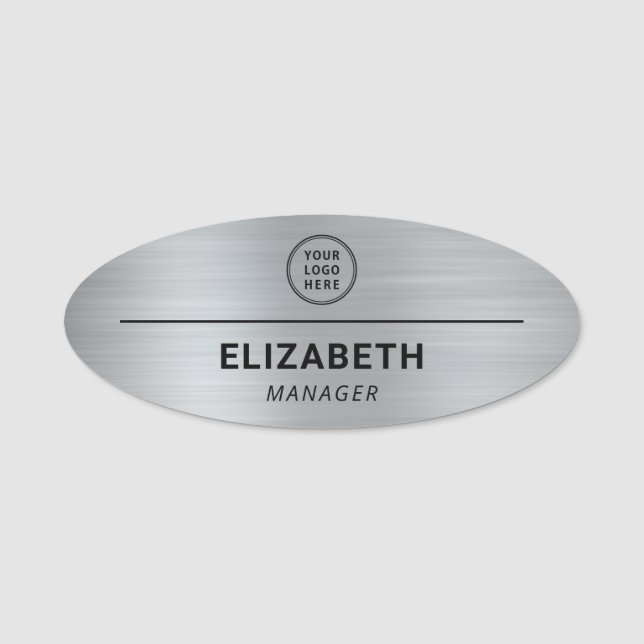 Professional Company Logo Silver Name Tag (Front)