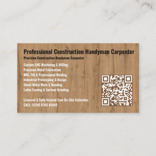 Professional Construction Handyman Carpenter Business Card