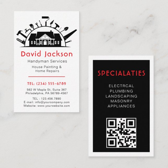 Professional Construction Handyman Carpenter Tools Business Card (Front/Back)
