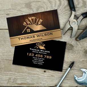Professional Construction Handyman Carpenter Wood Business Card