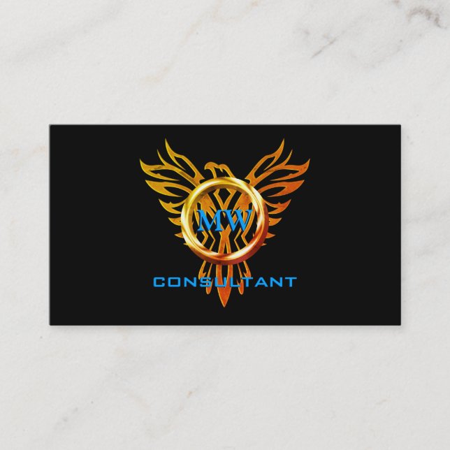 Professional Consultant, Flame Ring Phoenix, Black Business Card (Front)