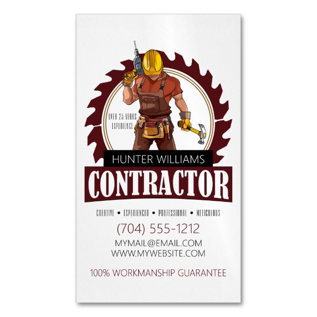 Professional Contractor Construction Carpentry Magnetic Business Card (Front Vertical)