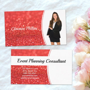 Professional Coral Glitter Custom Photo Business Card