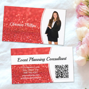Professional Coral Glitter Custom Photo QR Business Card
