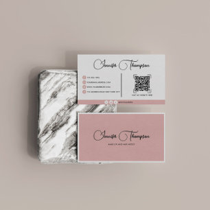 Professional Coy Pink Script QR Code Business Card