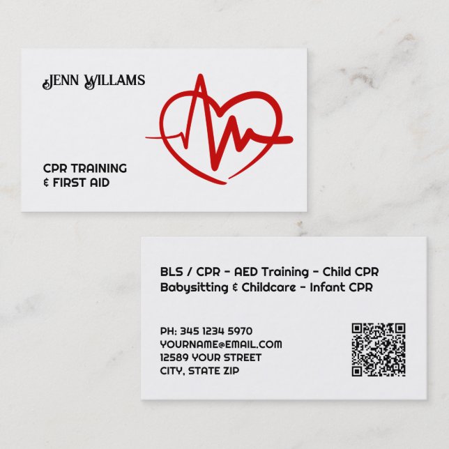 Professional CPR Instructor Business Cards with QR (Front/Back)