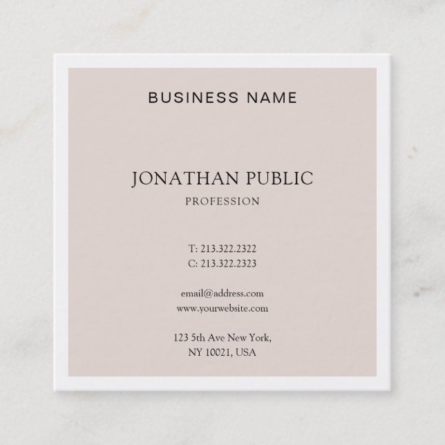 Professional Creative Design Simple Plain Modern Square Business Card (Front)