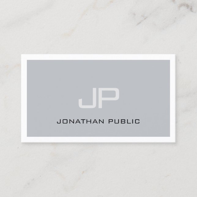 Professional Creative Monogram Modern Grey Plain Business Card (Front)