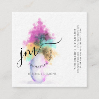 Professional Curvature Grey Script Monogram Busine Square Business Card