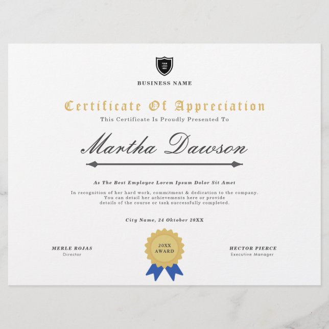 Professional Custom  Business Certificate (Front)