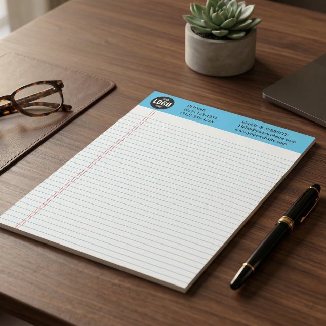 Professional Custom Business Logo Blue Notepad  (Professional Custom Business Logo Notepad with Blue Ruled Lines)