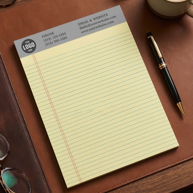 Professional Custom Business Logo Grey Notepad  (Professional Custom Business Logo Notepad with Yellow Ruled Lines)