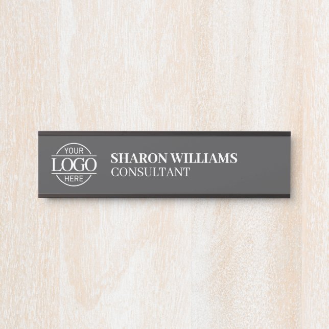 Professional Custom Business Logo Job Title Black Door Sign (Front)
