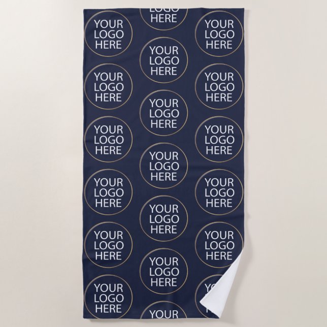 Professional Custom Company Logo Busines Navy Blue Beach Towel (Front)