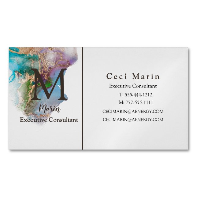 Professional Custom Monogram Marble Business Magnetic Business Card (Front)