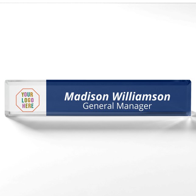 Professional Custom Name Plate with Logo,Navy Blue (Front)