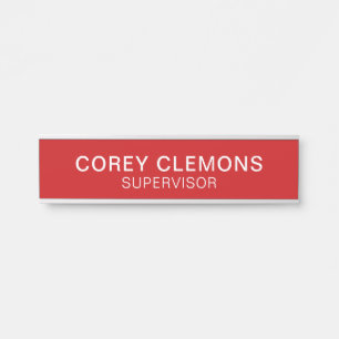 Professional Custom Name Title Red & White Office Door Sign
