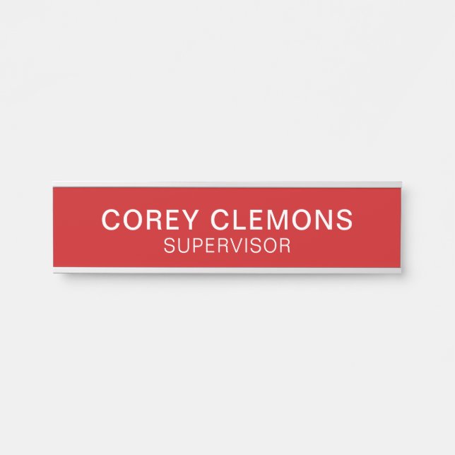 Professional Custom Name Title Red & White Office Door Sign (Front)
