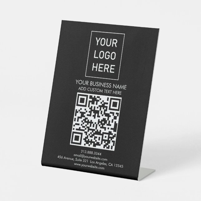 Professional Custom QR Code Business Logo Text  Pedestal Sign (Front)