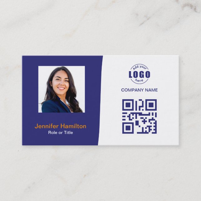 Professional Custom QRCode Photo Blue Orange Business Card (Front)