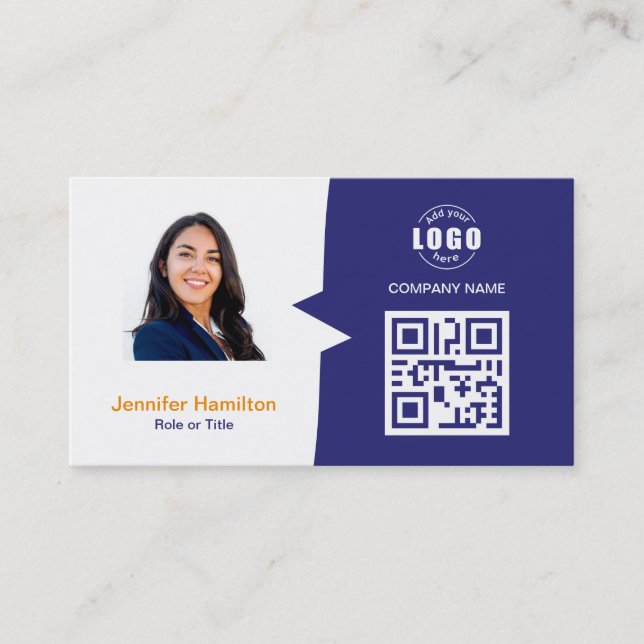 Professional Custom QRCode Photo Blue Orange Business Card (Front)