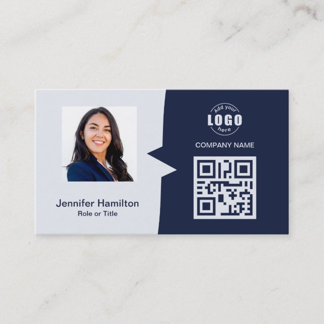Professional Custom QRCode Photo Dark Blue Business Card (Front)