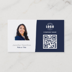 Professional Custom QRCode Photo Dark Blue Grey Business Card
