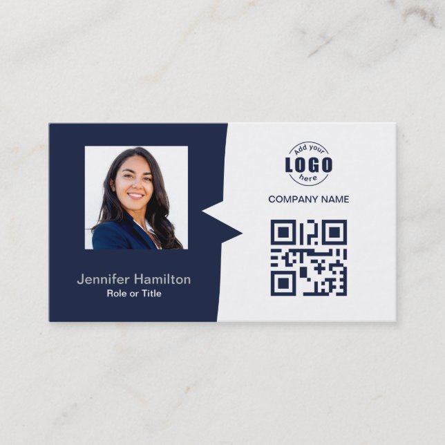 Professional Custom QRCode Photo Dark Blue Grey Business Card (Front)