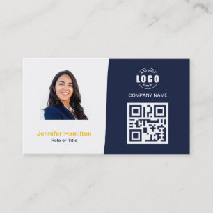 Professional Custom QRCode Photo Dark Blue Yellow Business Card