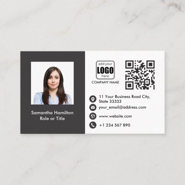 Professional Custom QRCode Photo Grey Business Card (Front)