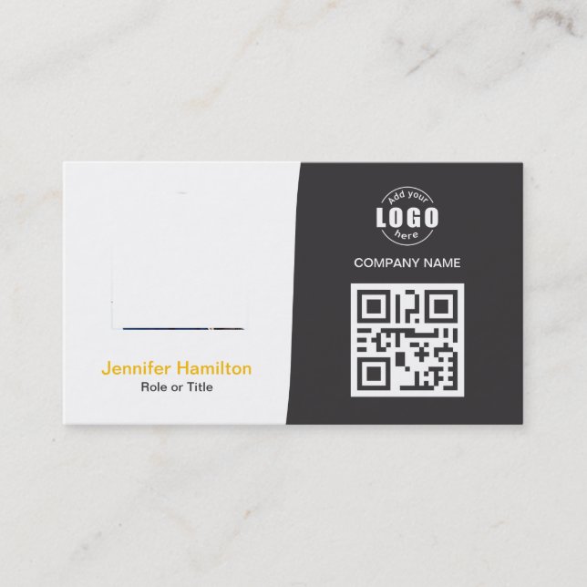 Professional Custom QRCode Photo Grey Yellow Business Card (Front)