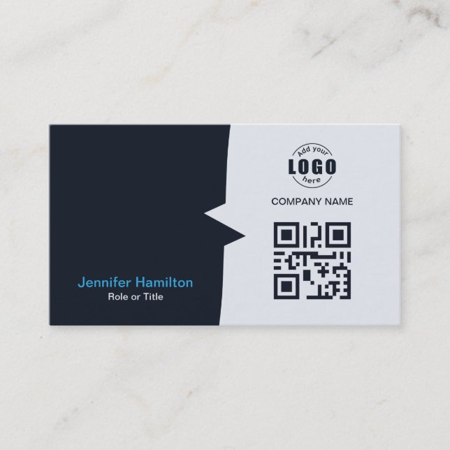 Professional Custom QRCode Photo Navy Blue Busines Business Card (Front)