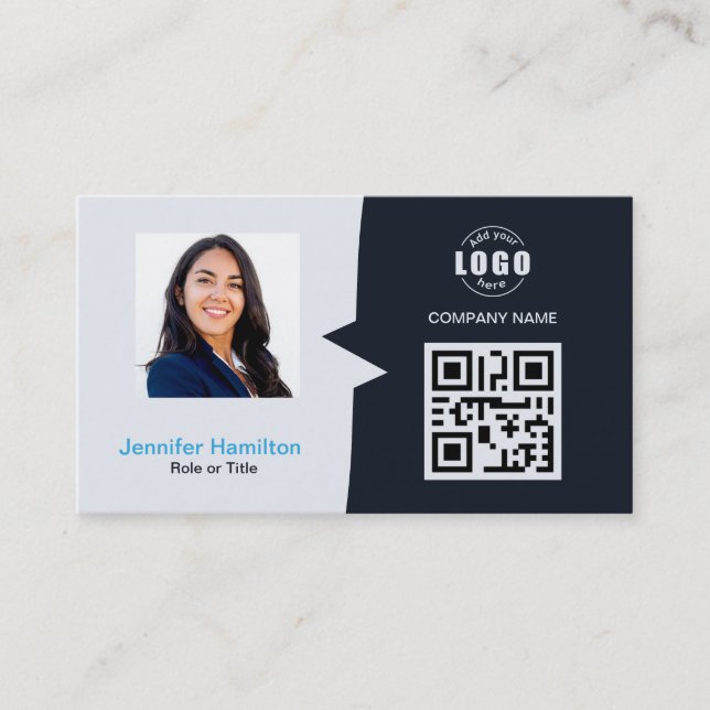 Professional Custom QRCode Photo Navy Blue Busines Business Card (Front)
