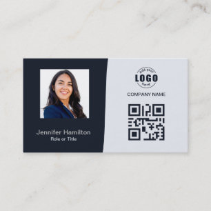 Professional Custom QRCode Photo Navy Blue Grey Business Card