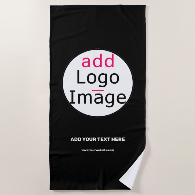 Professional Customizable Business Brand Black  Beach Towel (Front)