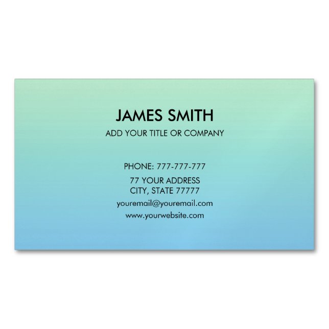 Professional Customizable Gradient Pale Green Blue Magnetic Business Card (Front)