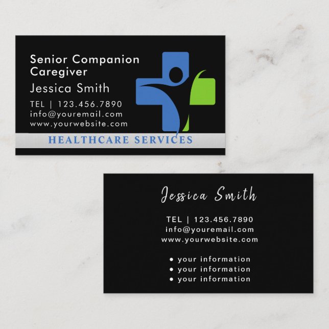 Professional Cute Nurse Caregiver Home Help Aide  Business Card (Front/Back)