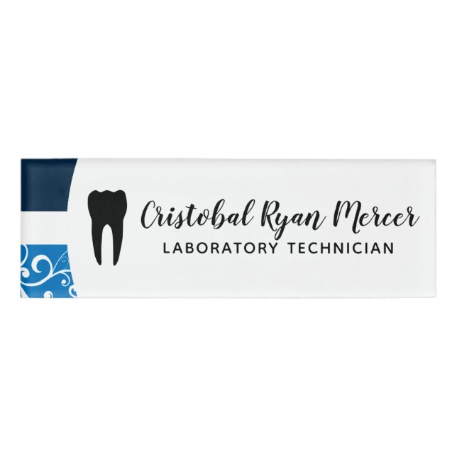 professional damask dental office name tag (Front)