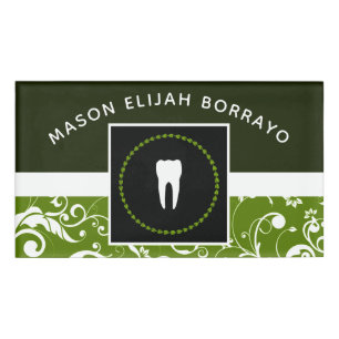 professional damask dentist office name tag