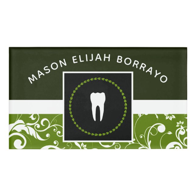 professional damask dentist office name tag (Front)
