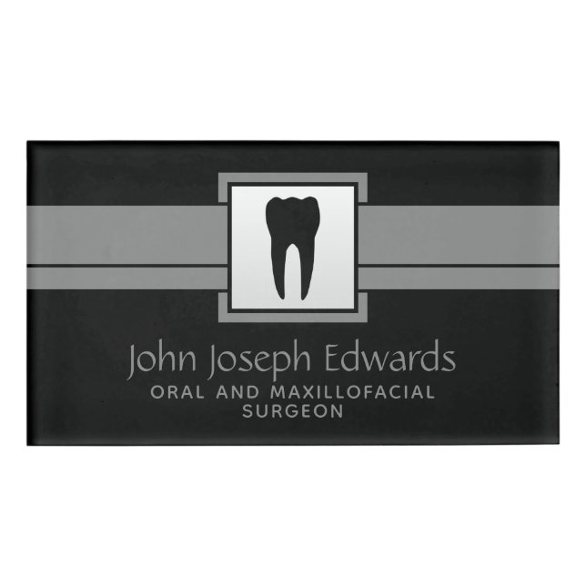 professional damask dentist office name tag (Front)