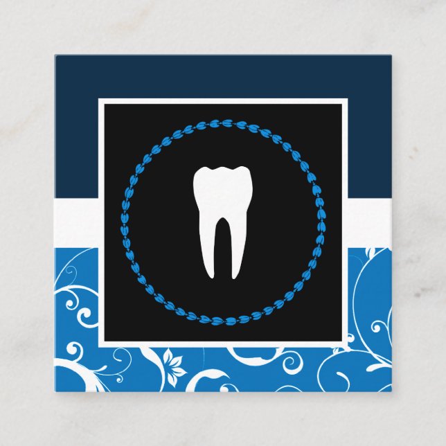 professional damask dentist office square business card (Front)