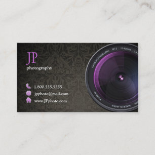 Professional Damask Photographer Camera Lens Business Card
