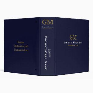Professional Dark Blue Gold Monogram Project Binder