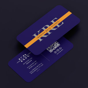 Professional Dark Blue Orange Marketing Modern Business Card