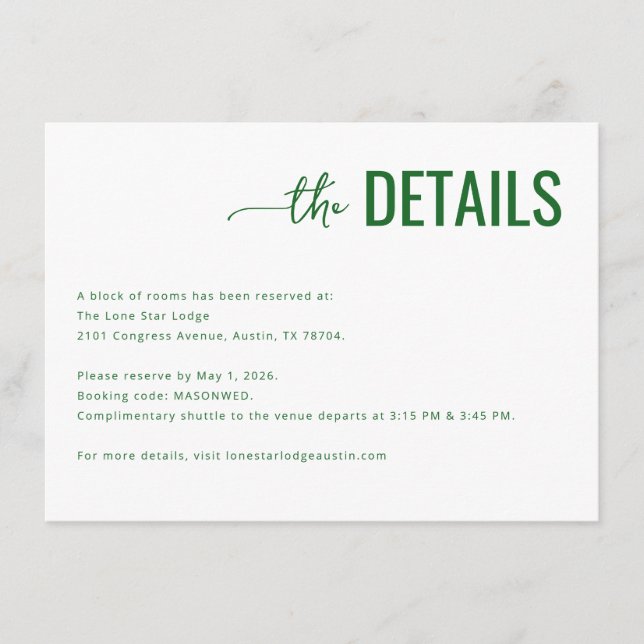 Professional Dark Green Minimalist Details Enclosure Card (Front)