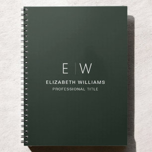 Professional Dark Green Monogram Business Initial Notebook