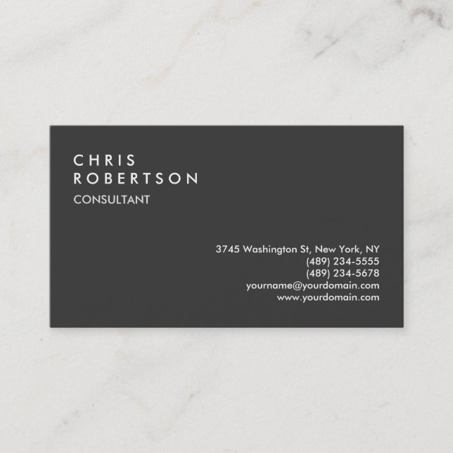 Professional Dark Grey Simple Business Card (Front)