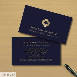 Professional Dark Navy Blue and Gold Business Card