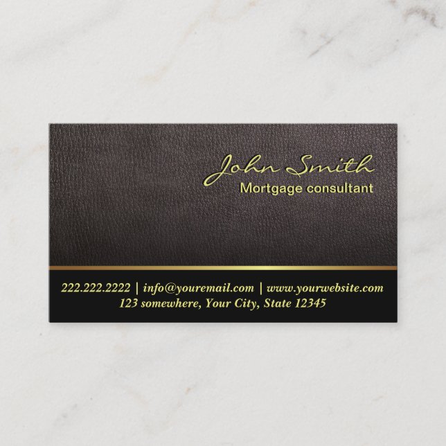 Professional Darker Leather Mortgage Agent Business Card (Front)